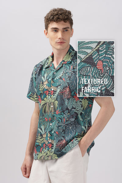 Green jungle printed textured shirt