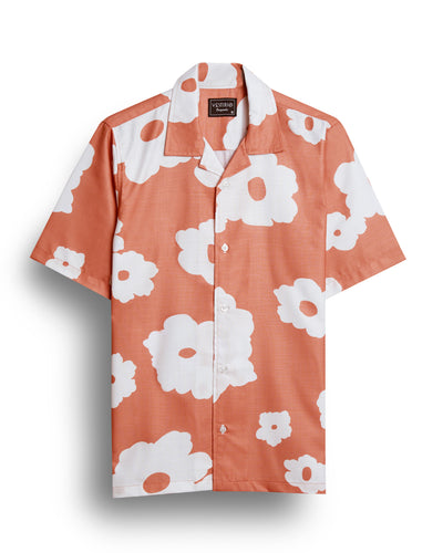 Orange floral print  half sleeve shirt for men