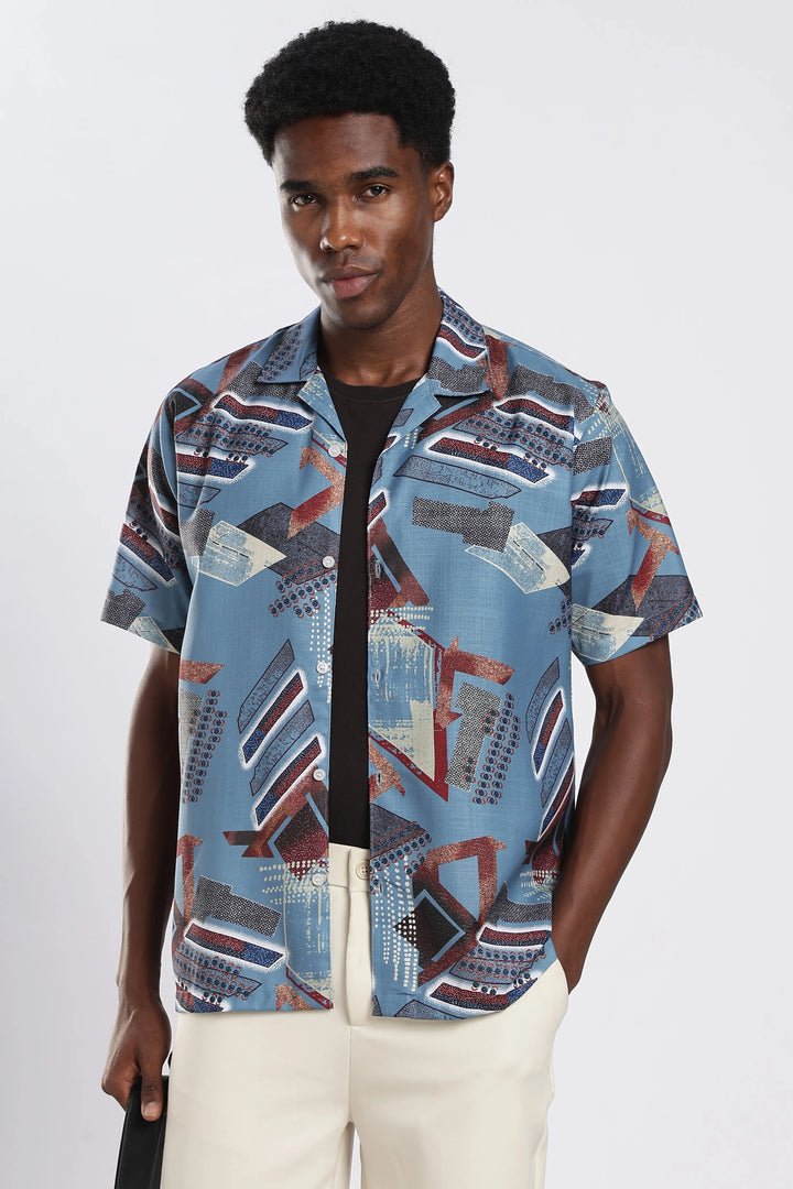 Dustyblue abstract printed shirt