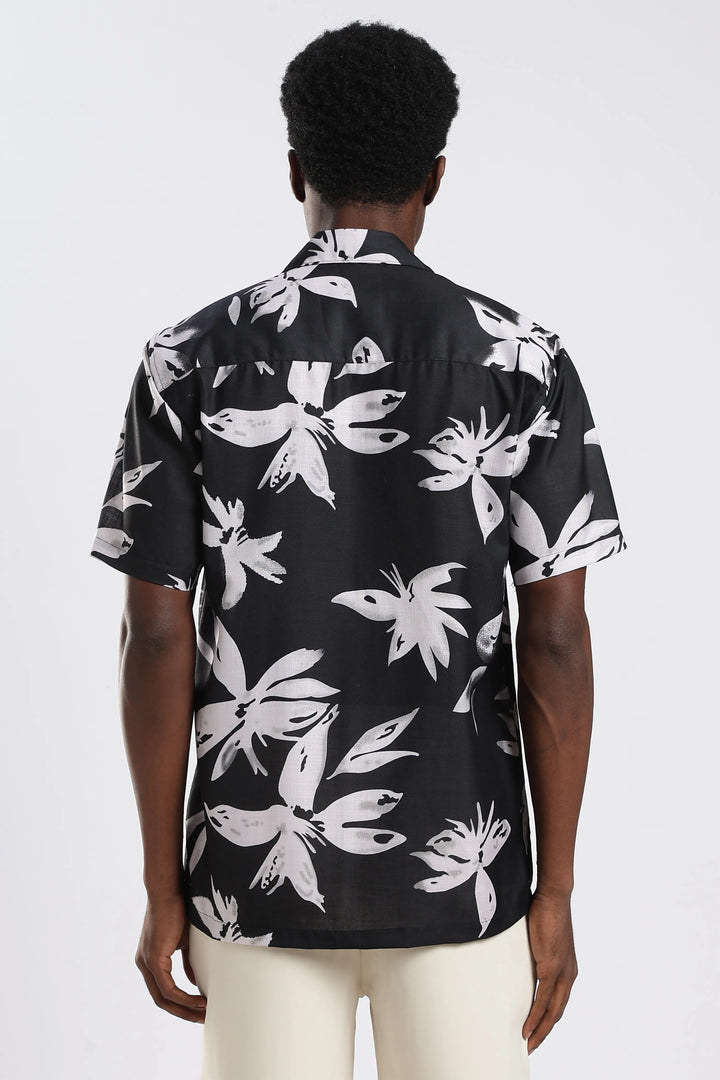 Black leaves printed shirt