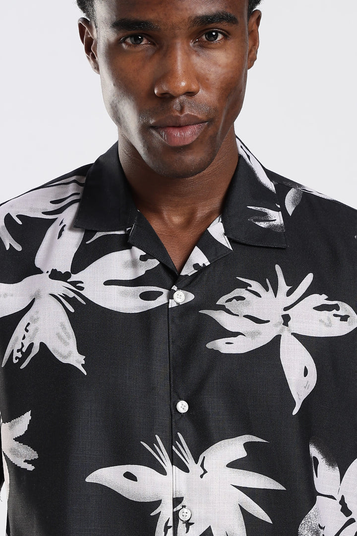Black leaves printed shirt