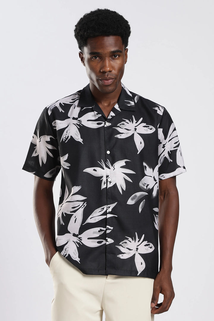 Black leaves printed shirt