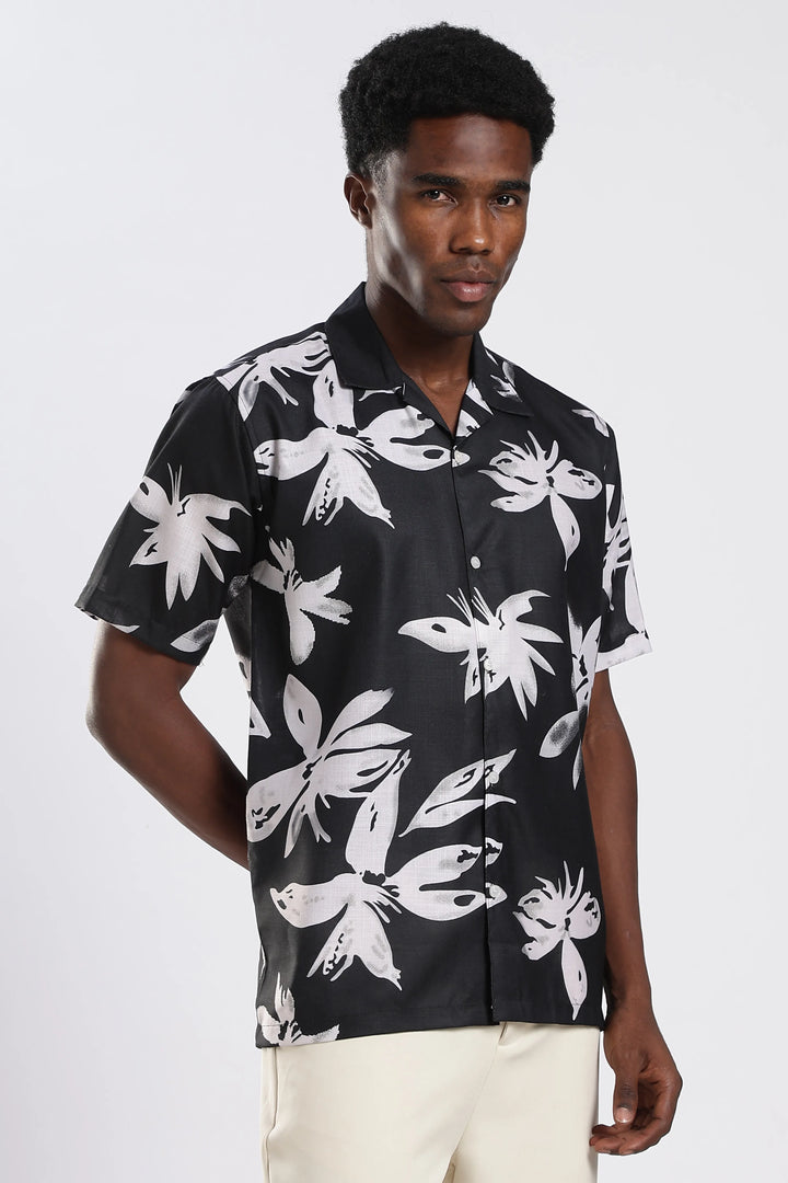 Black leaves printed shirt