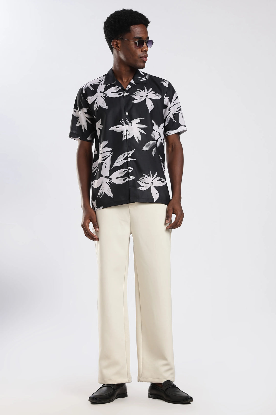 Black leaves printed shirt