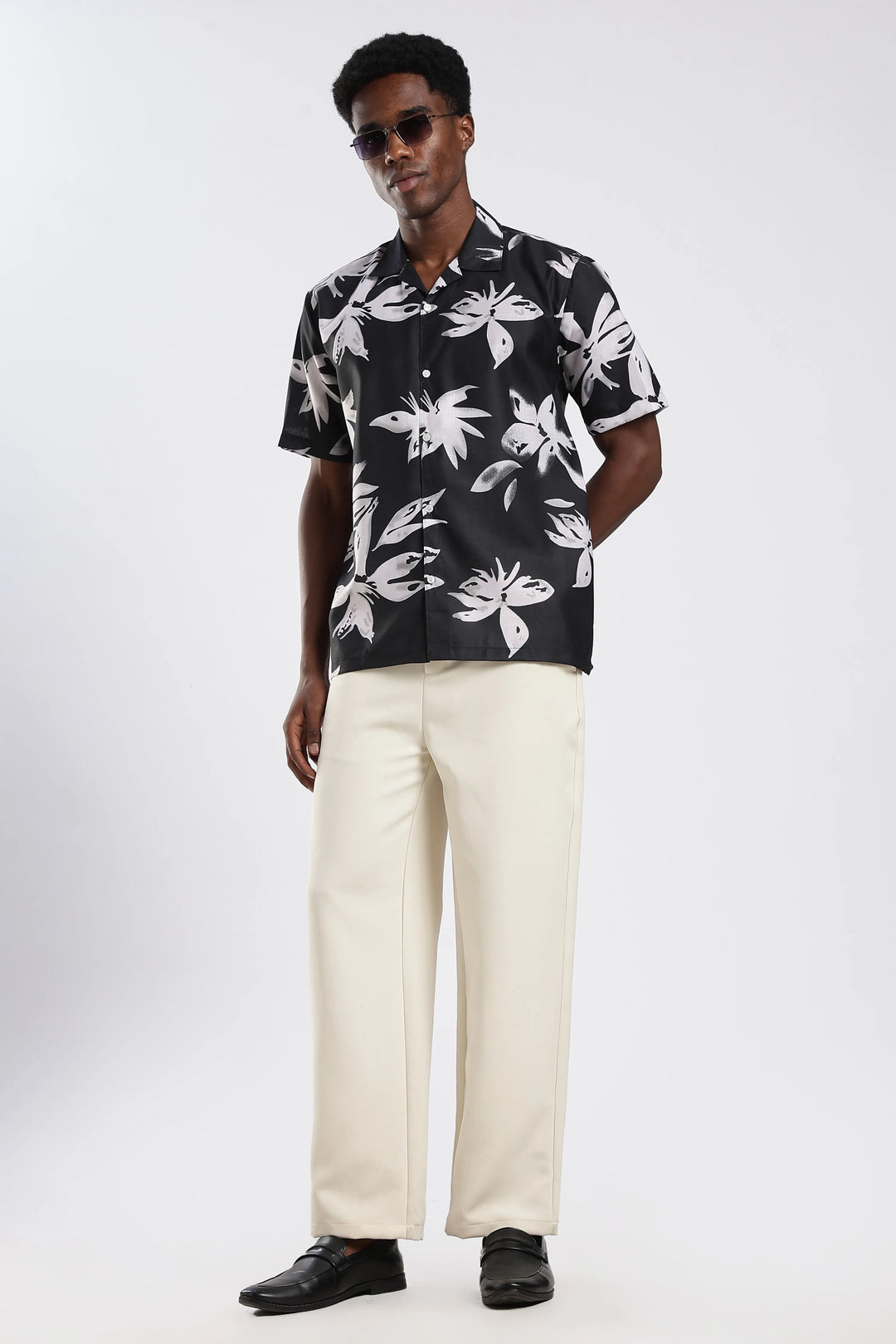 Black leaves printed shirt