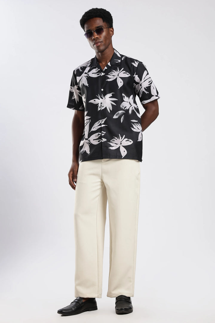 Black leaves printed shirt