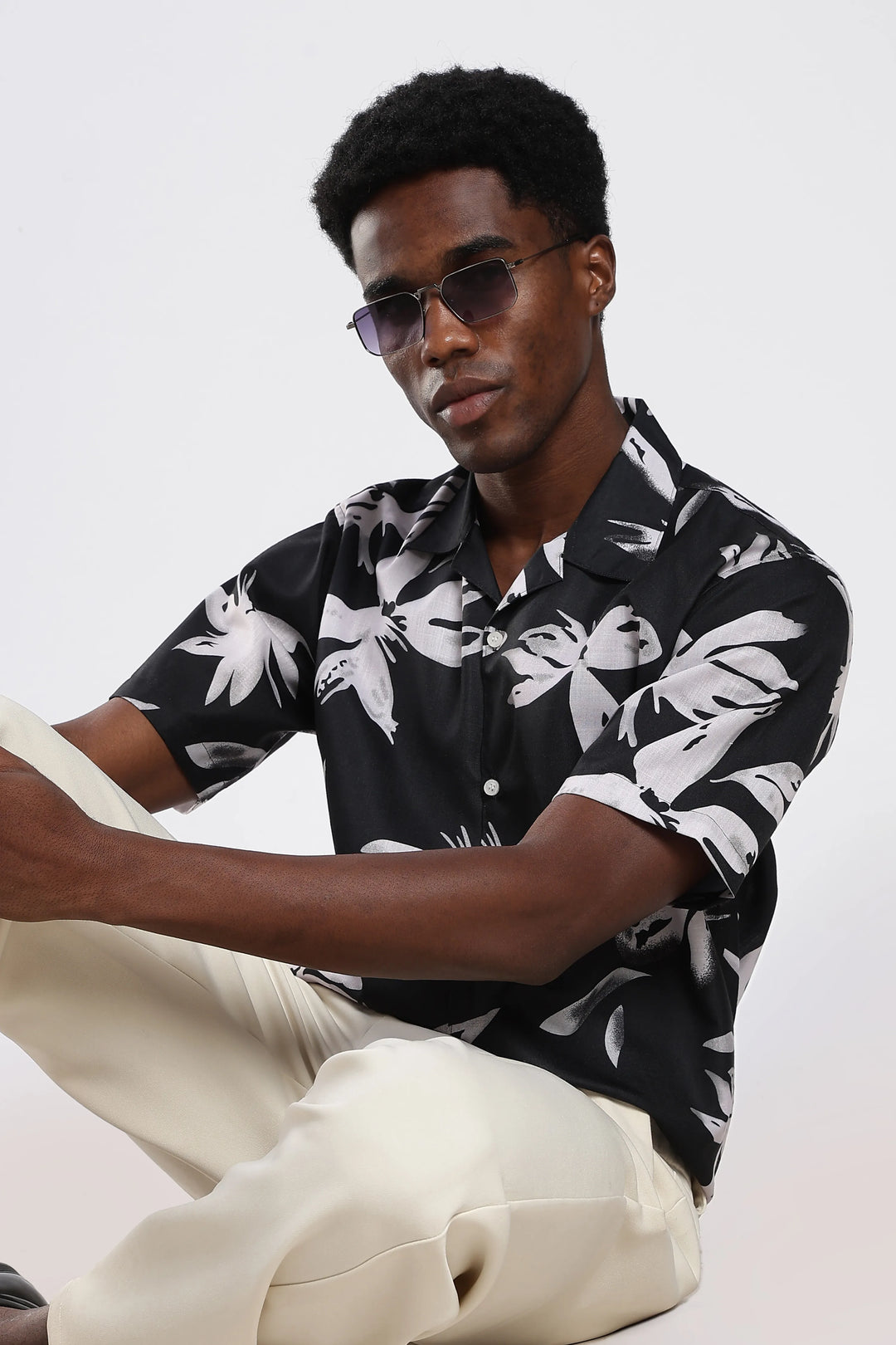 Black leaves printed shirt