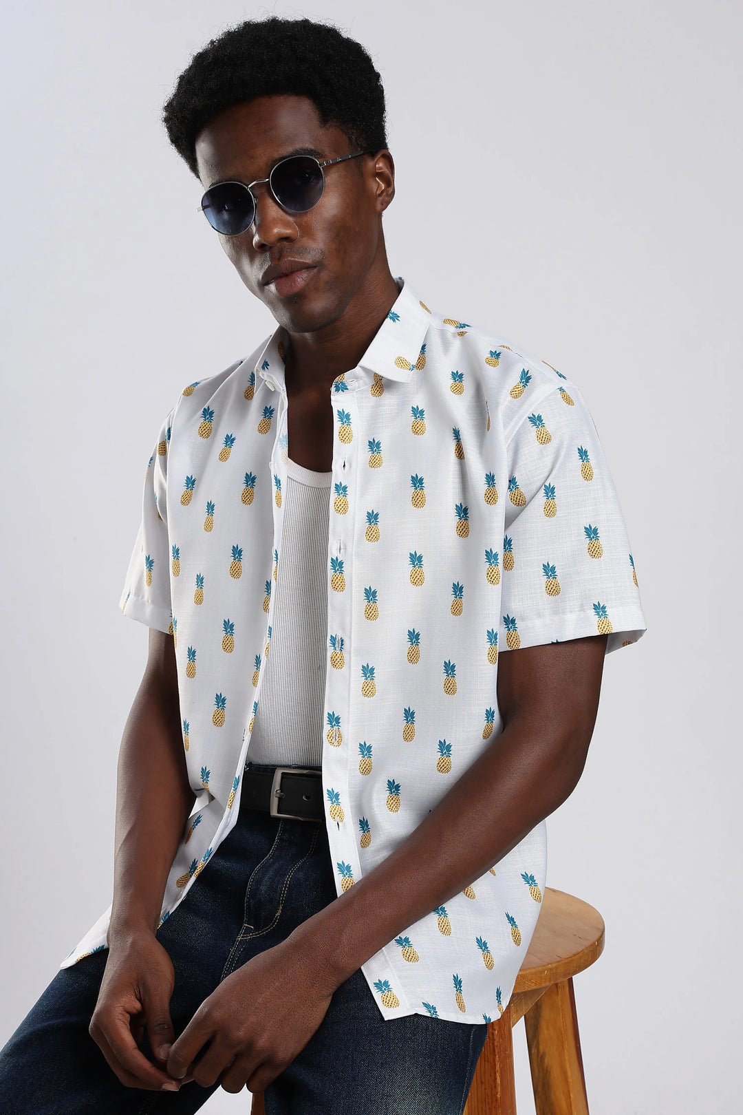 White pineapple printed shirt