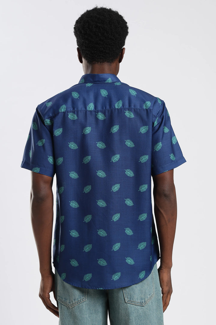 Blue leaf printed shirt