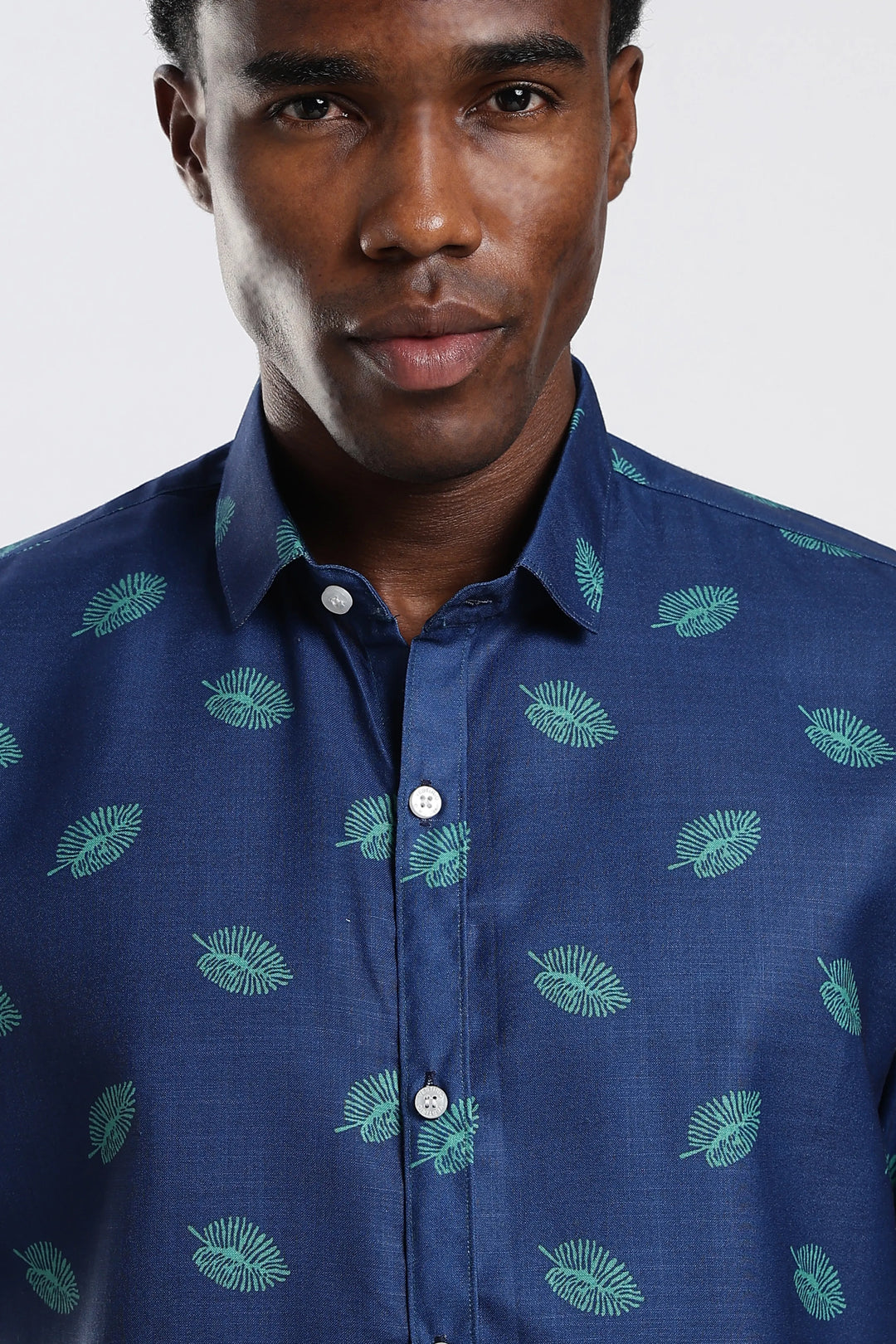 Blue leaf printed shirt