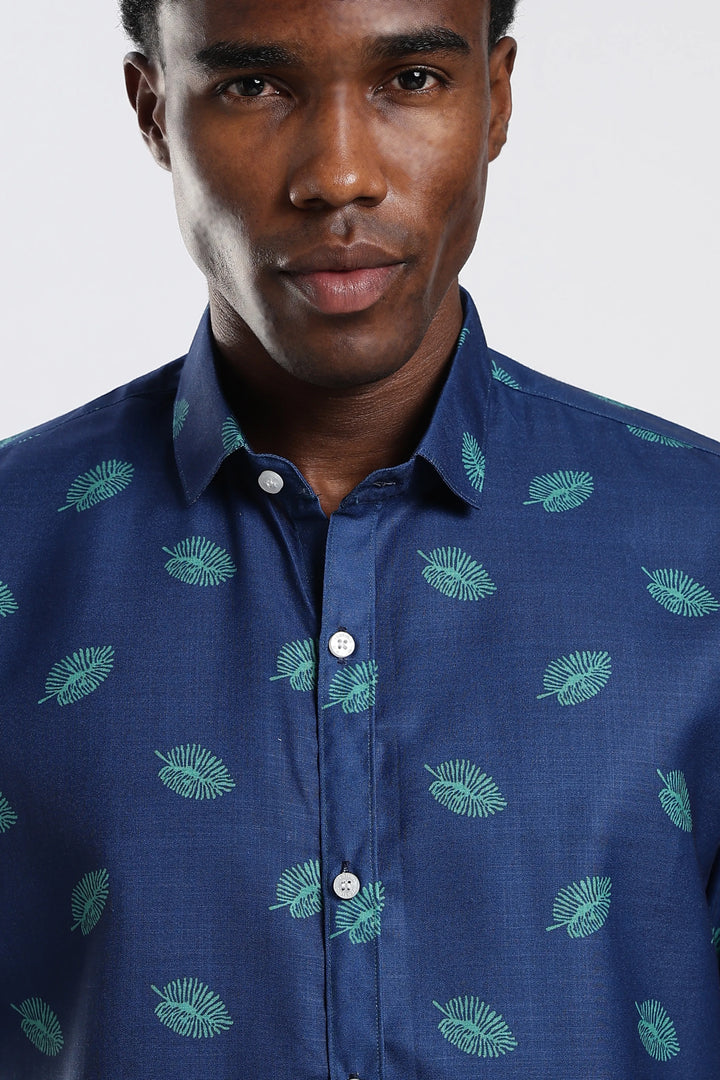Blue leaf printed shirt