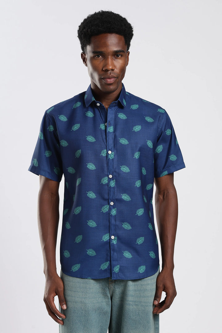 Blue leaf printed shirt