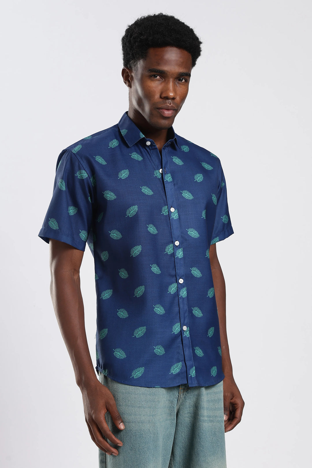 Blue leaf printed shirt