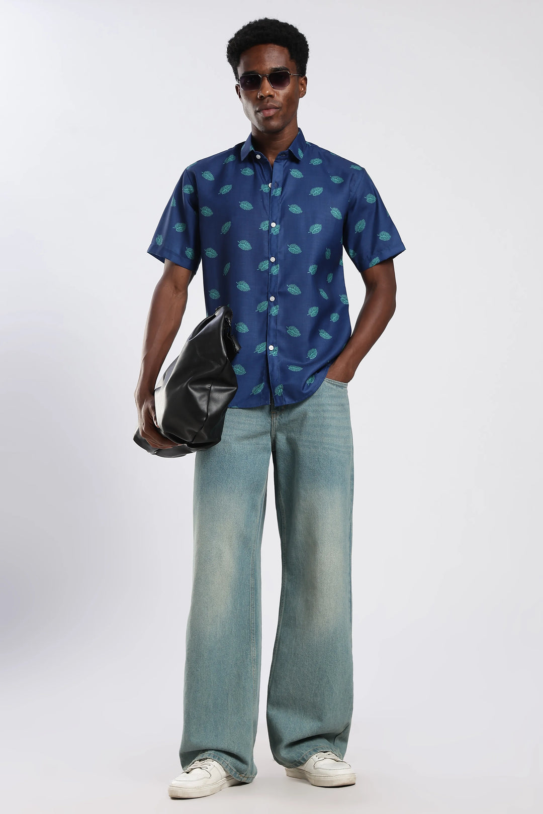 Blue leaf printed shirt