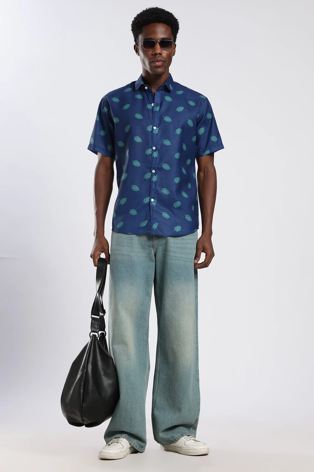 Blue leaf printed shirt