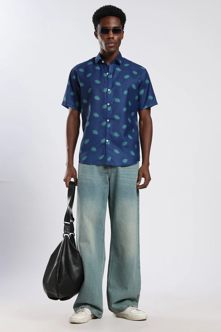 Blue leaf printed shirt