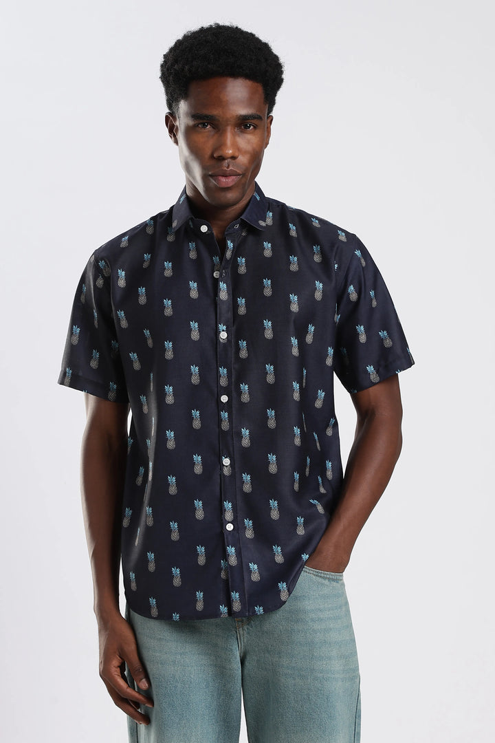 Navyblue pineapple printed shirt