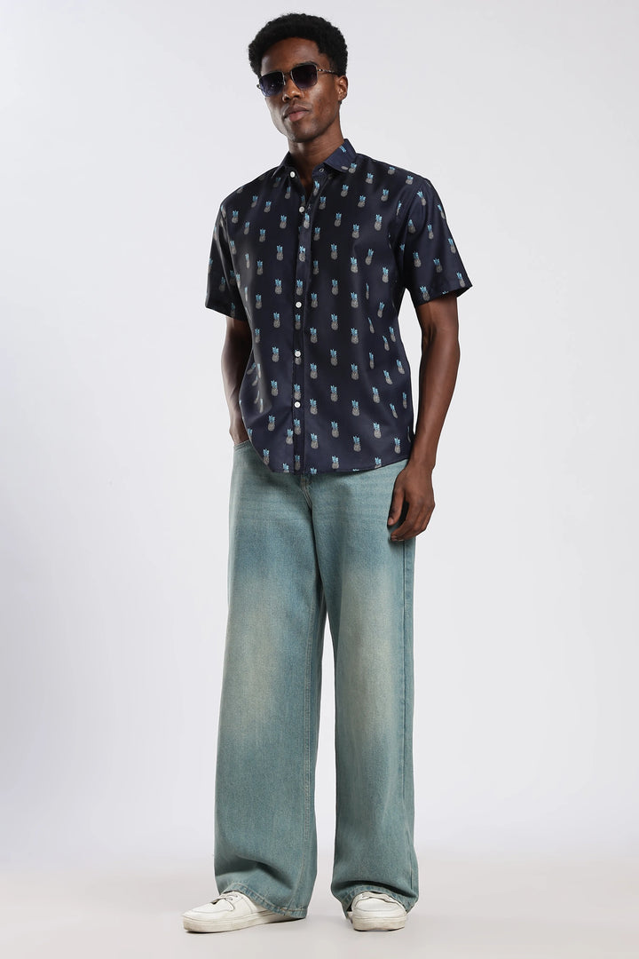 Navyblue pineapple printed shirt