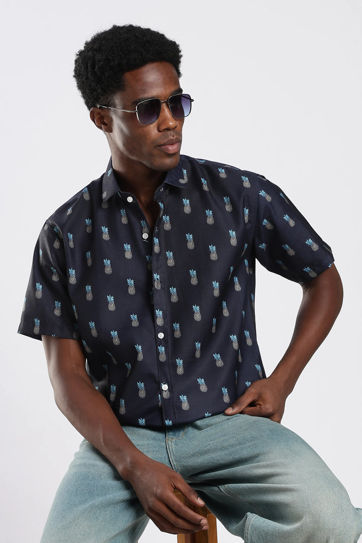 Navyblue pineapple printed shirt