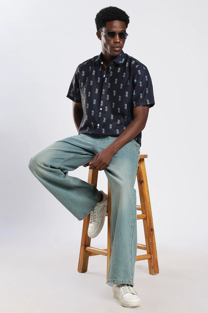 Navyblue pineapple printed shirt