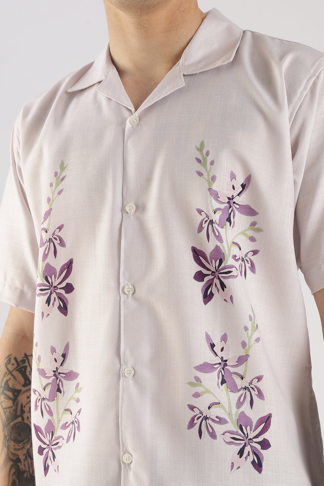 Beige floral printed shirt