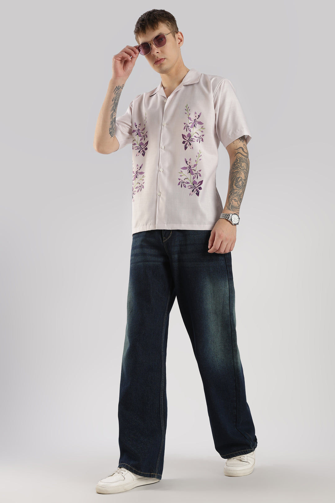 Beige floral printed shirt