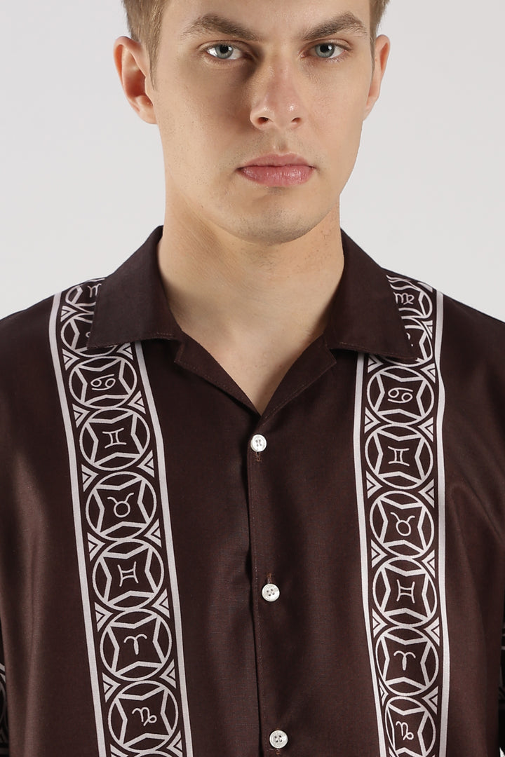 Brown panel printed shirt