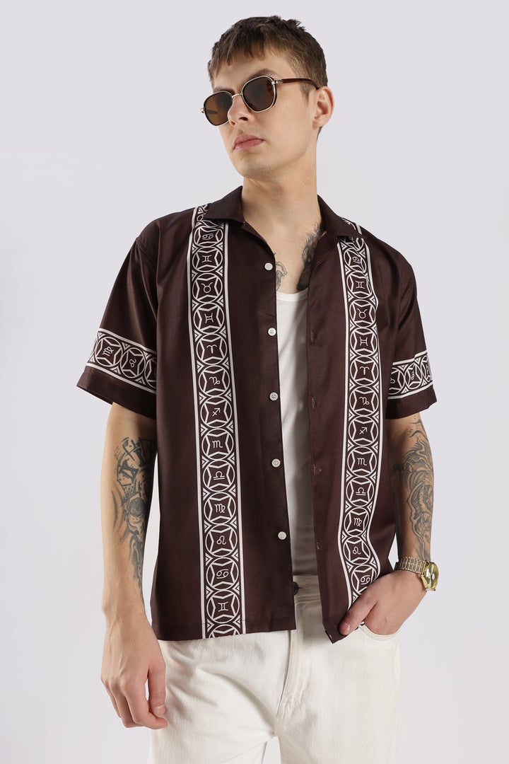 Brown panel printed shirt