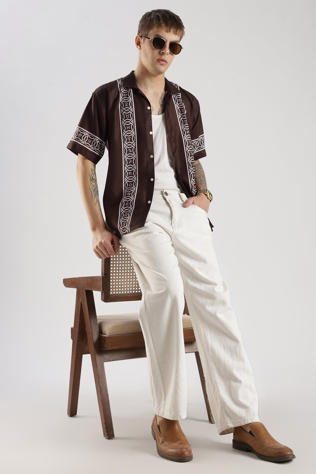 Brown panel printed shirt