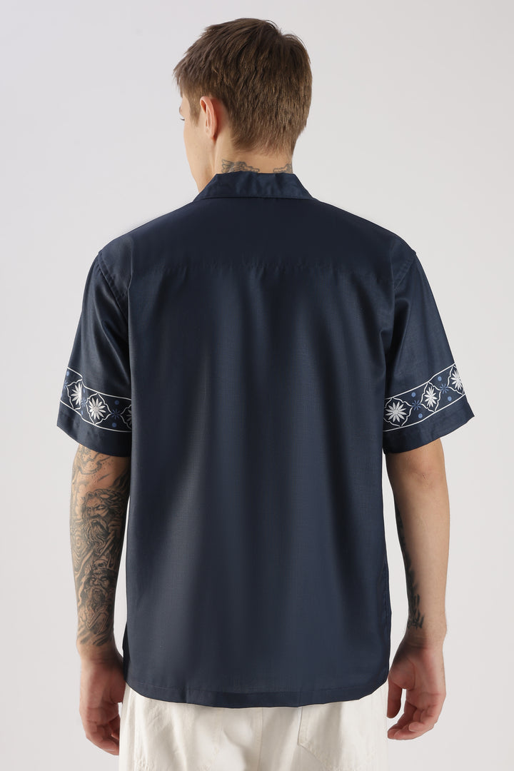 Navy panel printed shirt
