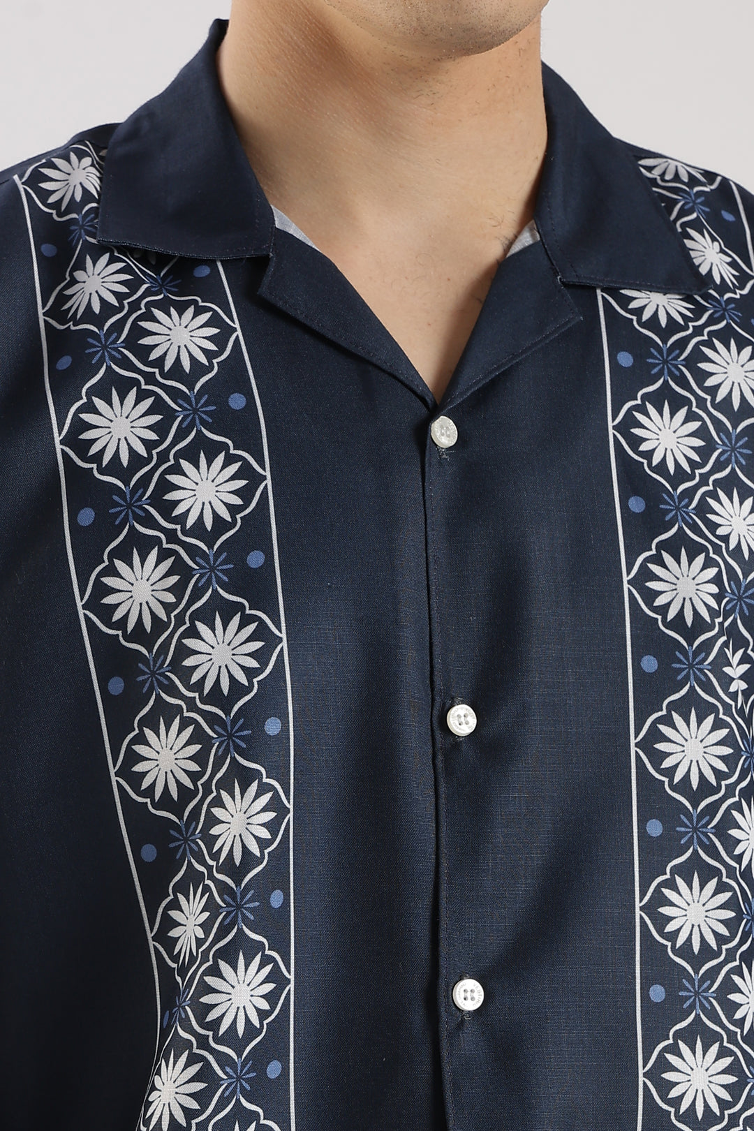 Navy panel printed shirt
