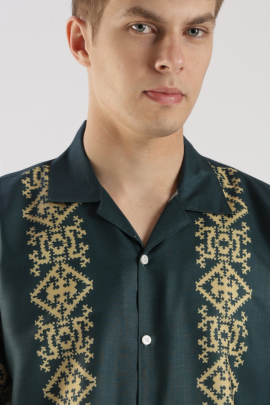 Green panel printed shirt