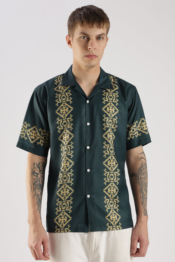 Green panel printed shirt