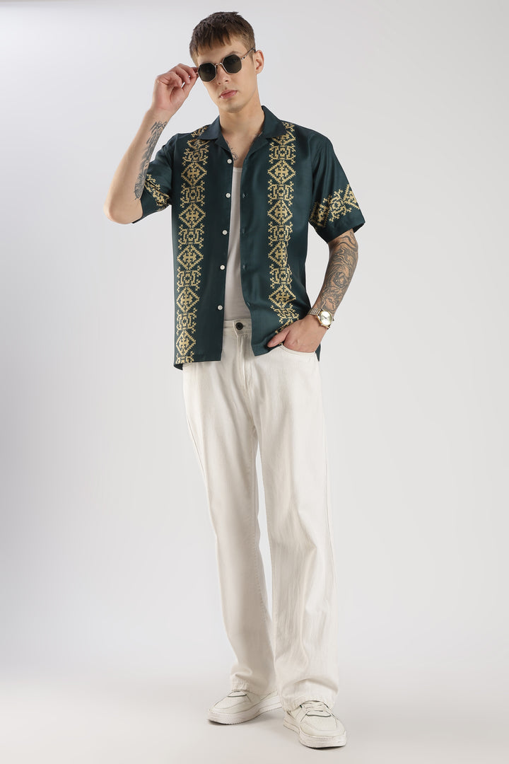 Green panel printed shirt