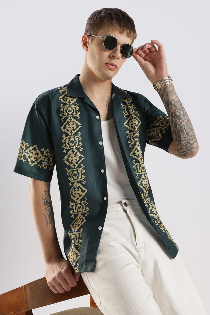 Green panel printed shirt