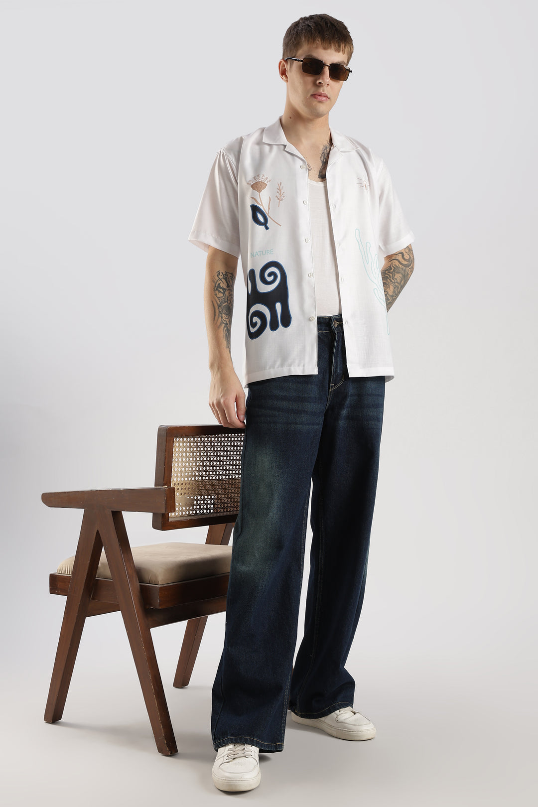 White multi abstract printed shirt