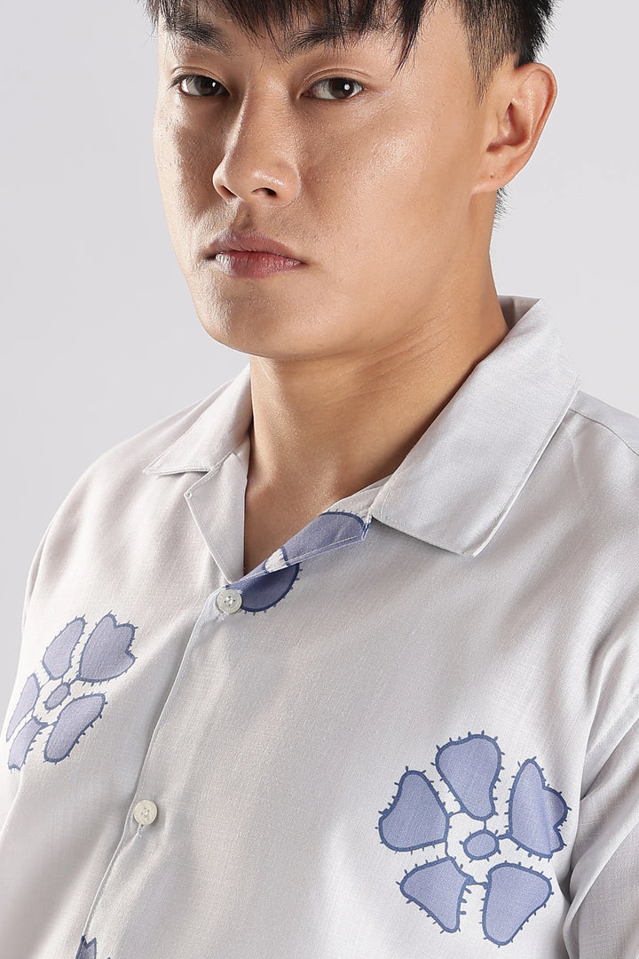 White flower printed shirt