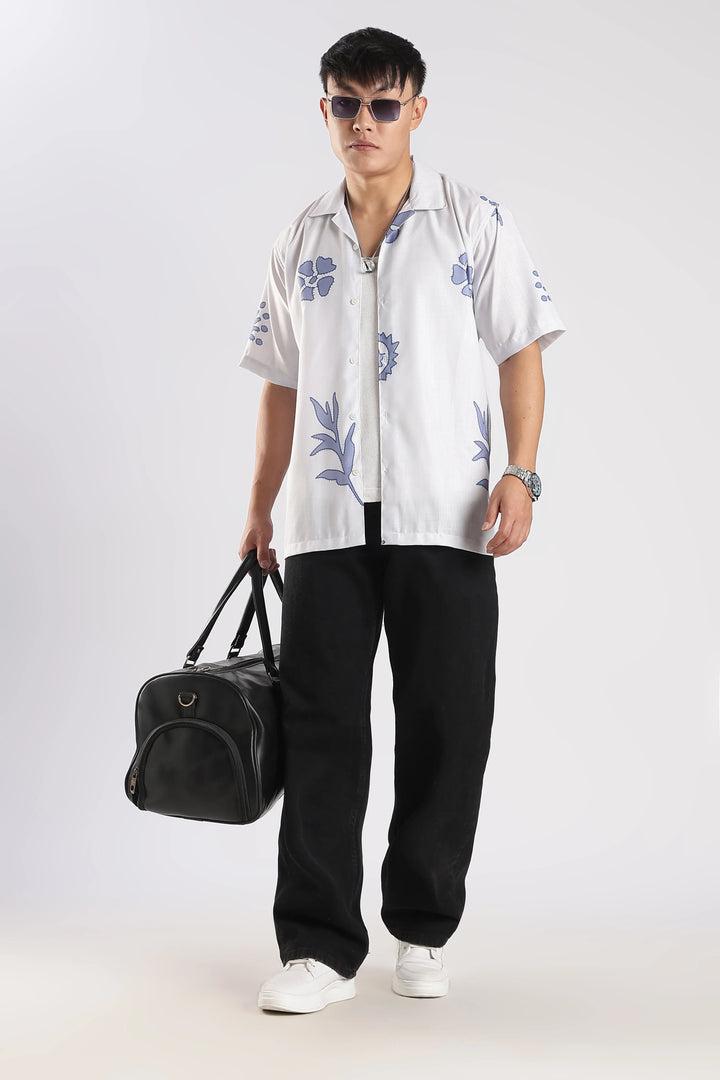White flower printed shirt