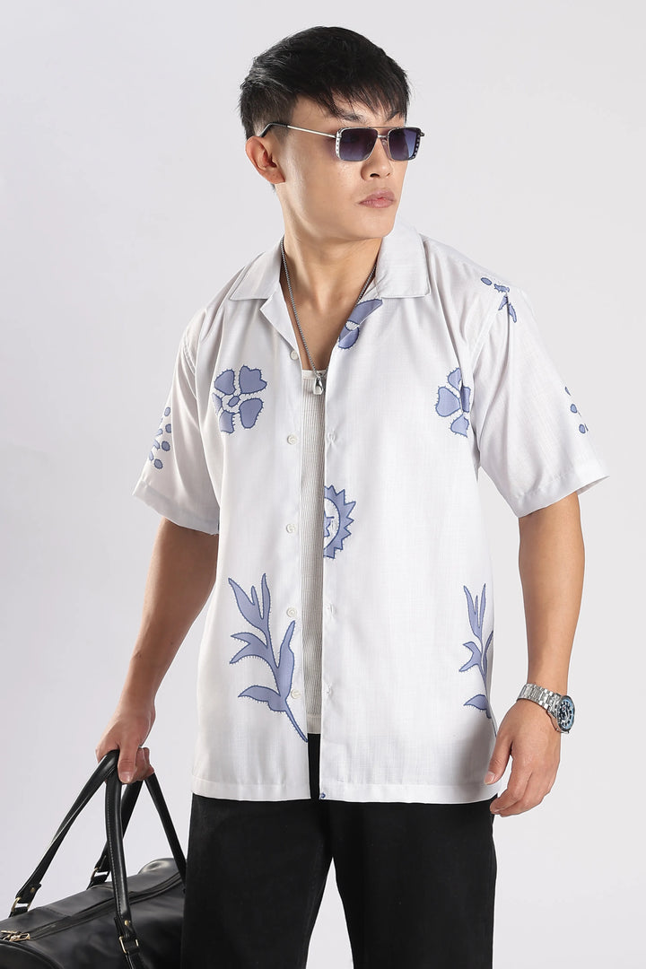 White flower printed shirt