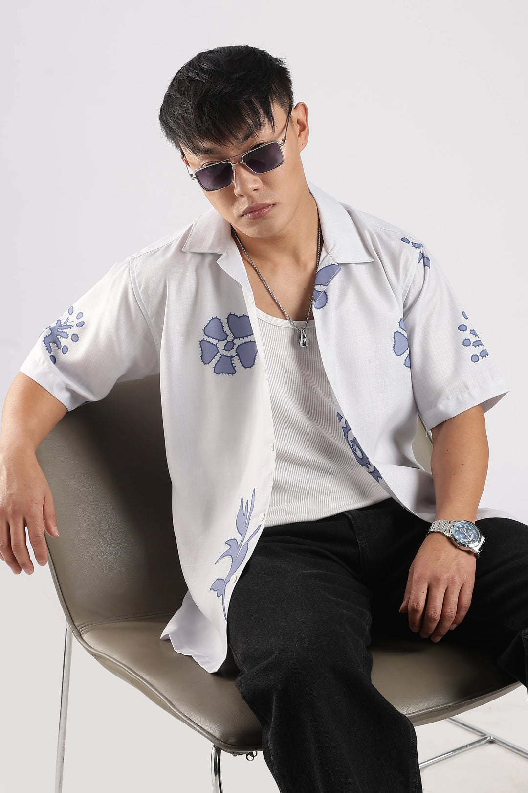 White flower printed shirt