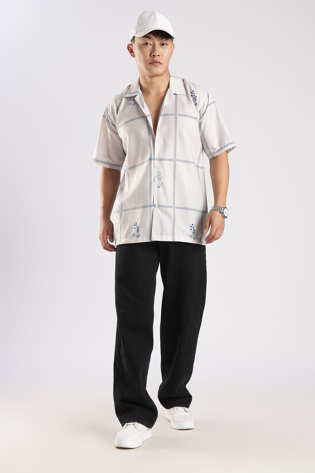 White flower printed shirt