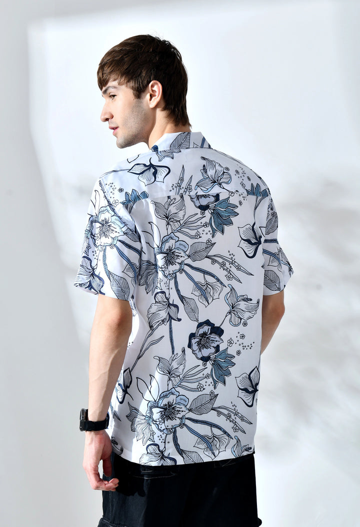 White flower printed half sleeve shirt