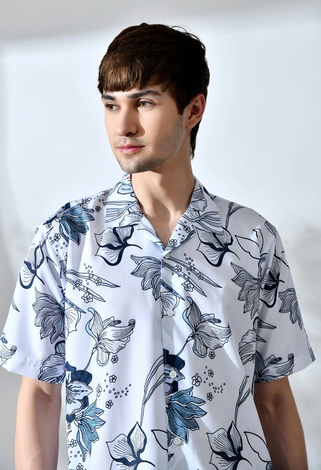 White flower printed half sleeve shirt