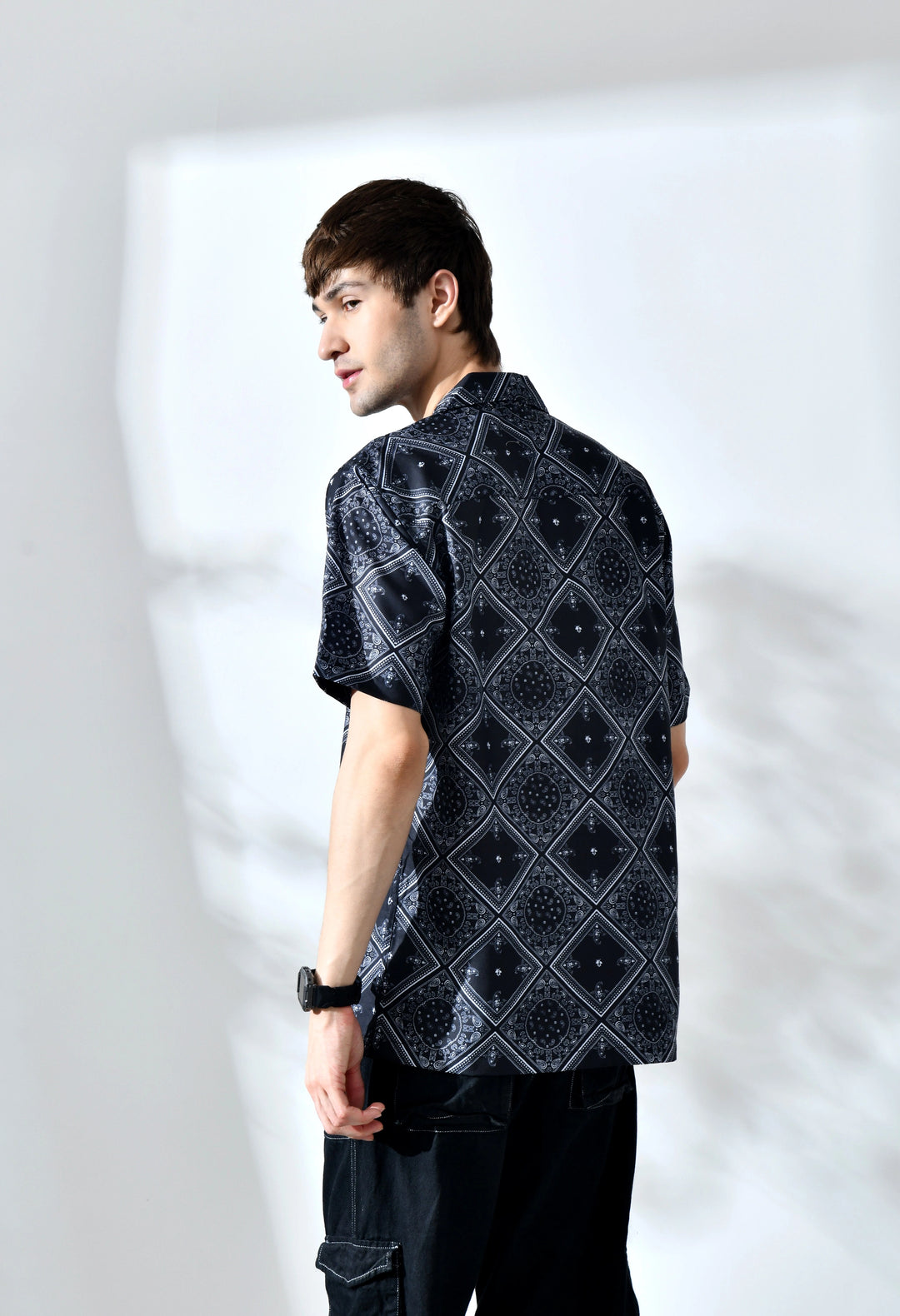 Black paisley printed half sleeve shirt