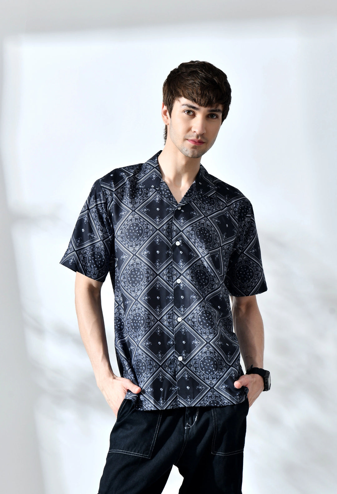 Black paisley printed half sleeve shirt