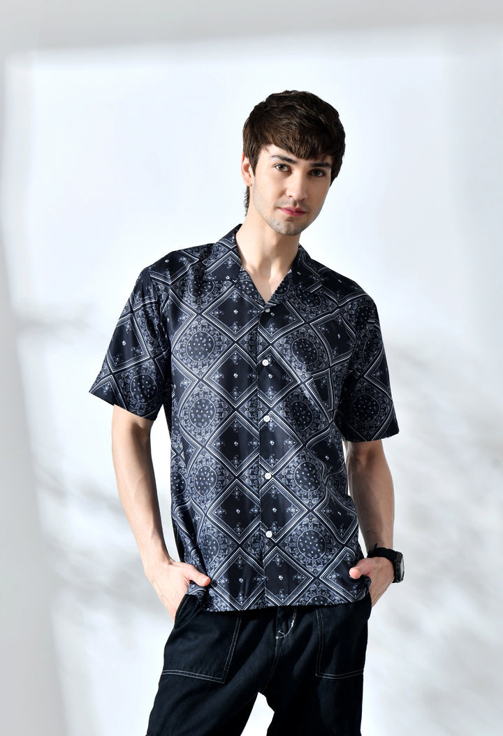 Black paisley printed half sleeve shirt