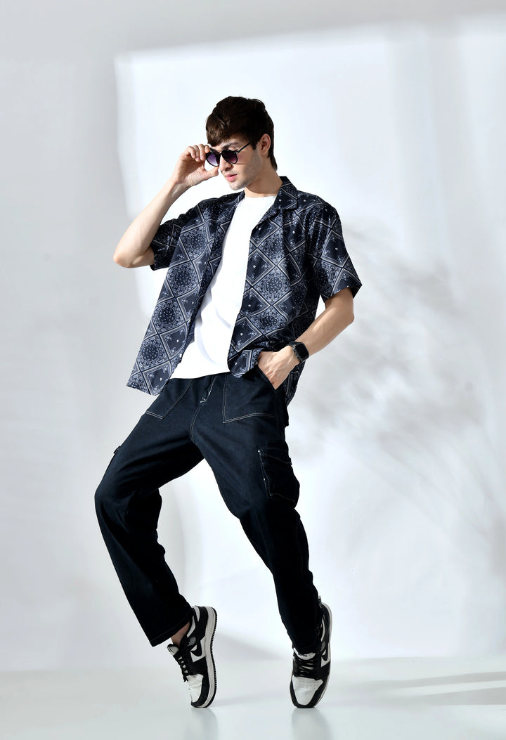 Black paisley printed half sleeve shirt