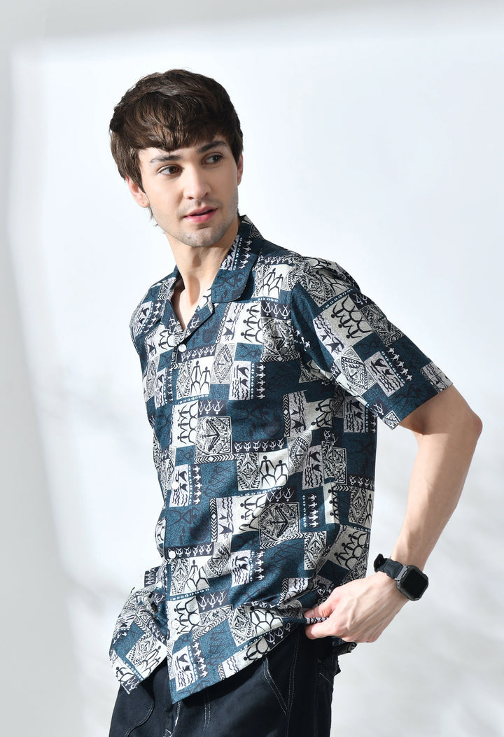 Green graphic printed half sleeve shirt