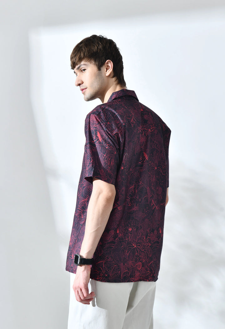 Black and Red dragon printed half sleeve shirt