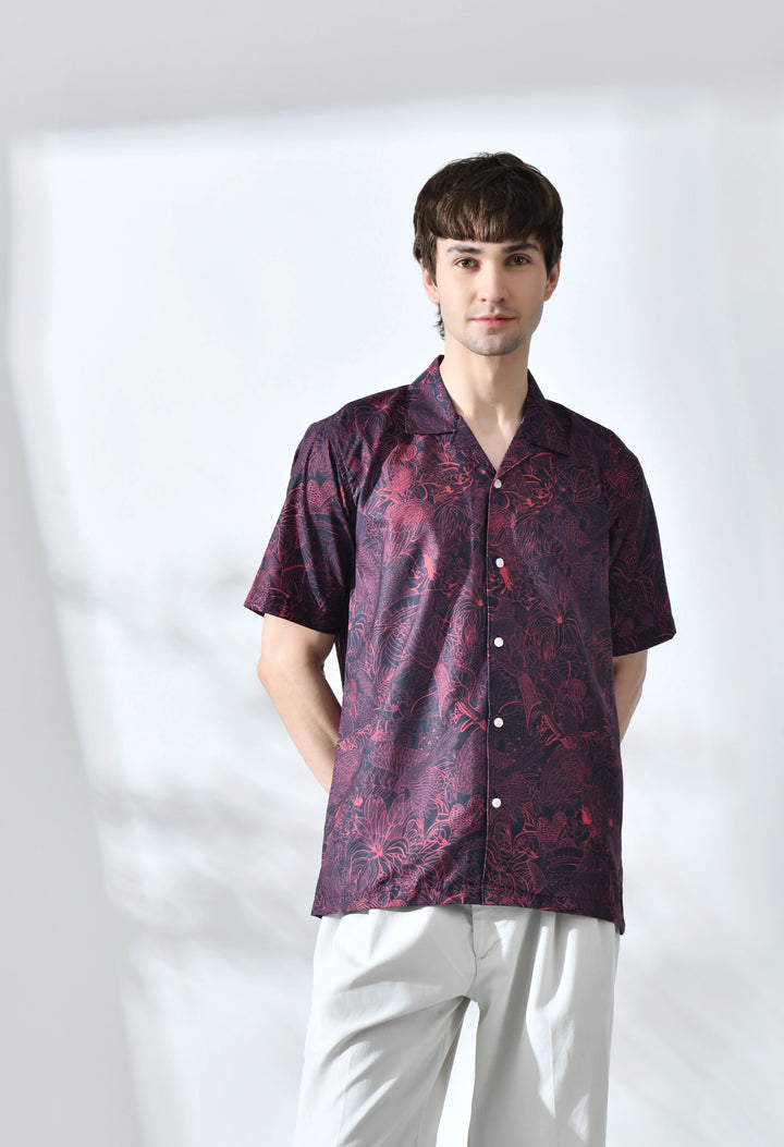 Black and Red dragon printed half sleeve shirt